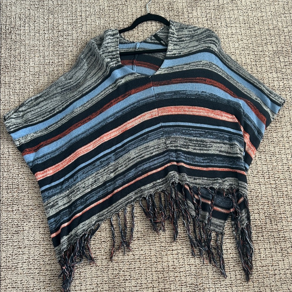 Elan Multicolor Striped Poncho